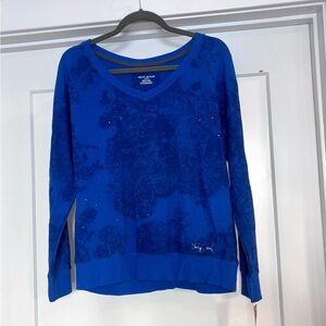 DKNY Jeans Blue Sequins/ Studs Logo Long Sleeve Crew Neck Sweatshirt Sz S NWT